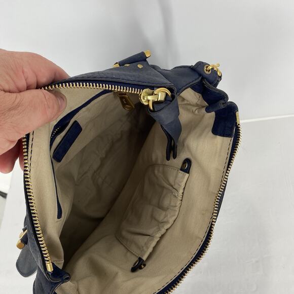 Chloe Marcie Graphite Suede Calfskin Satchel Medium Navy Blue Double Carry Bag - Picture 11 of 16